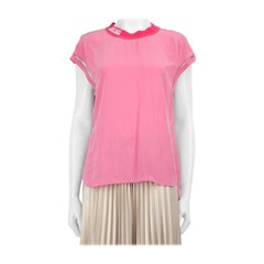 Fendi Pink Silk Logo Mesh Detail Sleeveless Top Size L
