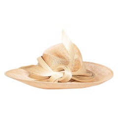 Philip Treacy Brown Round Gold Trim Straw Hat