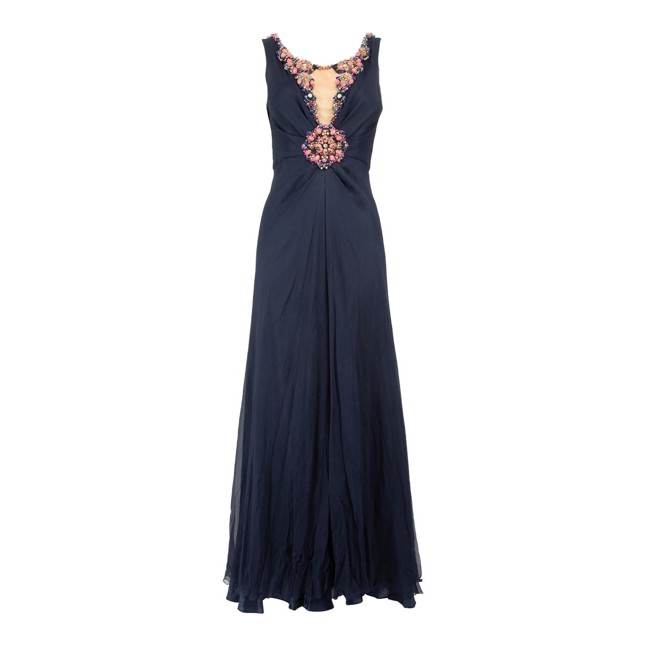 Jenny Packham Navy Silk Embellished Maxi Dress Size M For Sale At 1stDibs