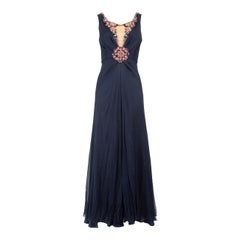 Jenny Packham Navy Silk Embellished Maxi Dress Size M