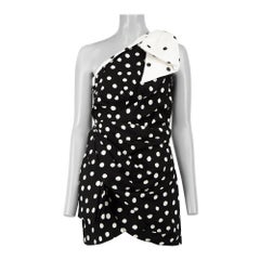 Saint Laurent One Shoulder Bow Polka Dot Mini Dress Size M