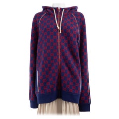 Gucci Blue Wool Knitted Supreme GG Zipped Jacket Size L