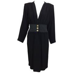 Vintage Yves St Laurent chic black crepe and satin cocktail dress 1990s unworn