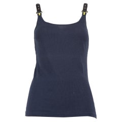 Gucci Navy Leather Web Strap Tank Top Size S