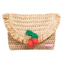 Manoush Beige Cherry Raffia Clutch