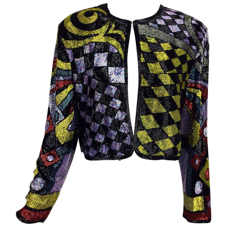 Vintage Naeem Khan heavily abstract beaded cropped jacket 1980s For ...