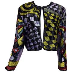 Vintage Naeem Khan heavily abstract beaded cropped jacket 1980s 11