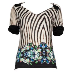 Roberto Cavalli Zebra Printed V-Neck Top Size S