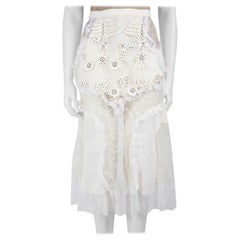 Rodarte Gonna in lana ecru con pannello in pizzo ricamato taglia S