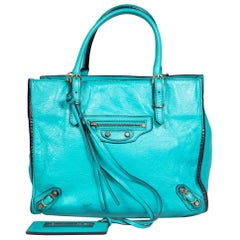 Balenciaga Turquoise Calfskin Papier Mini A4 Zip Around Bag