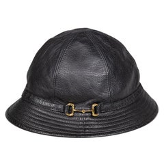 Gucci Black Leather Horsebit Accent Bucket Hat