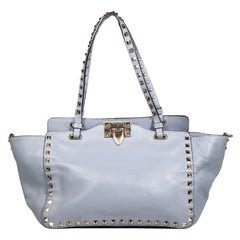 Valentino Garavani Blue Leather Silver Rockstud Tote