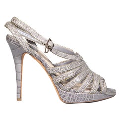 Dior Grey Croc Embossed Platform Strap Sandals Size IT 38