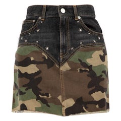 Saint Laurent jupe cloutée en jean imprimé camouflage, taille S