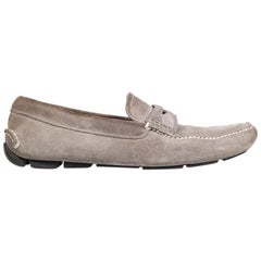 Prada Grey Suede Logo Loafers Size UK 6