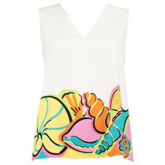Boutique Moschino Top conchiglia bianca stampata con scollo a V Taglia S.I.V.A.