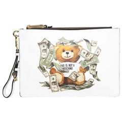 Moschino White Teddy Printed Medium Clutch