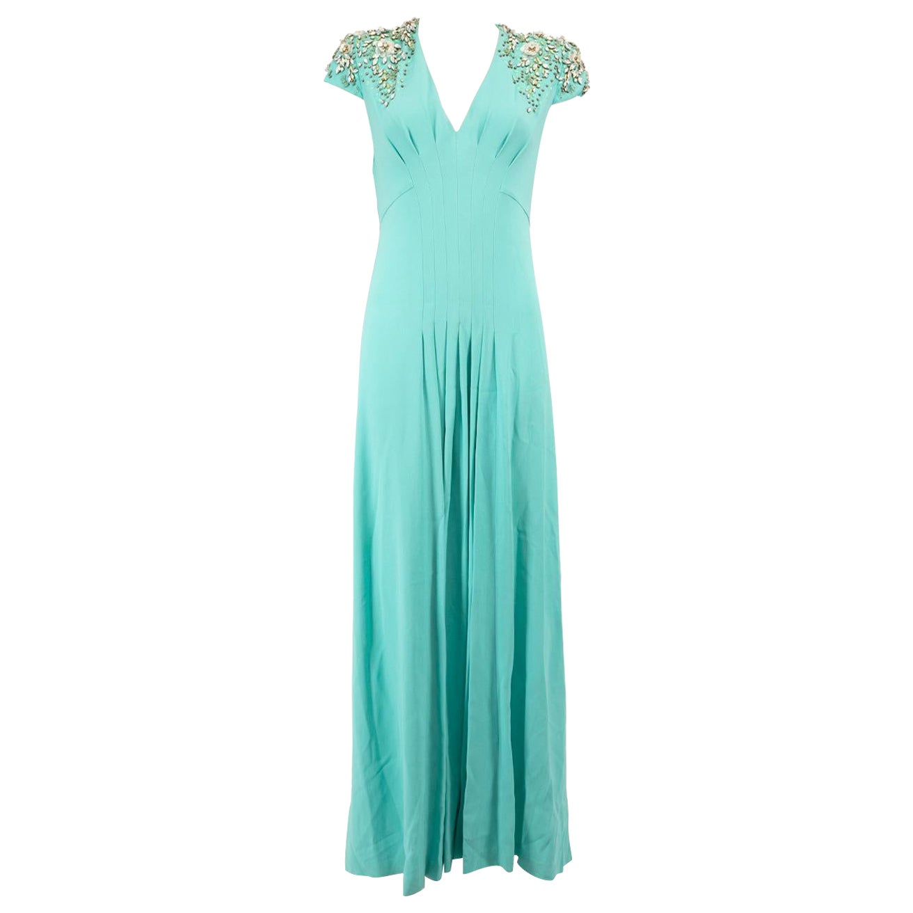 Jenny Packham Turquoise V Neck Sequin Maxi Dress Size L