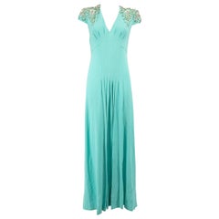 Jenny Packham Maxivestido de lentejuelas con cuello en V turquesa Talla L