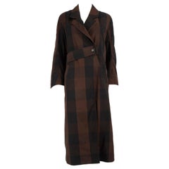 Ganni Brown Double-Breasted Check Pattern Coat Size S