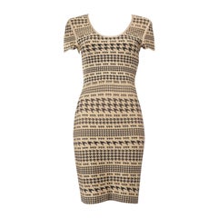Herve Leger Mini Vestido Beige Pata de Gallo Purpurina Talla M