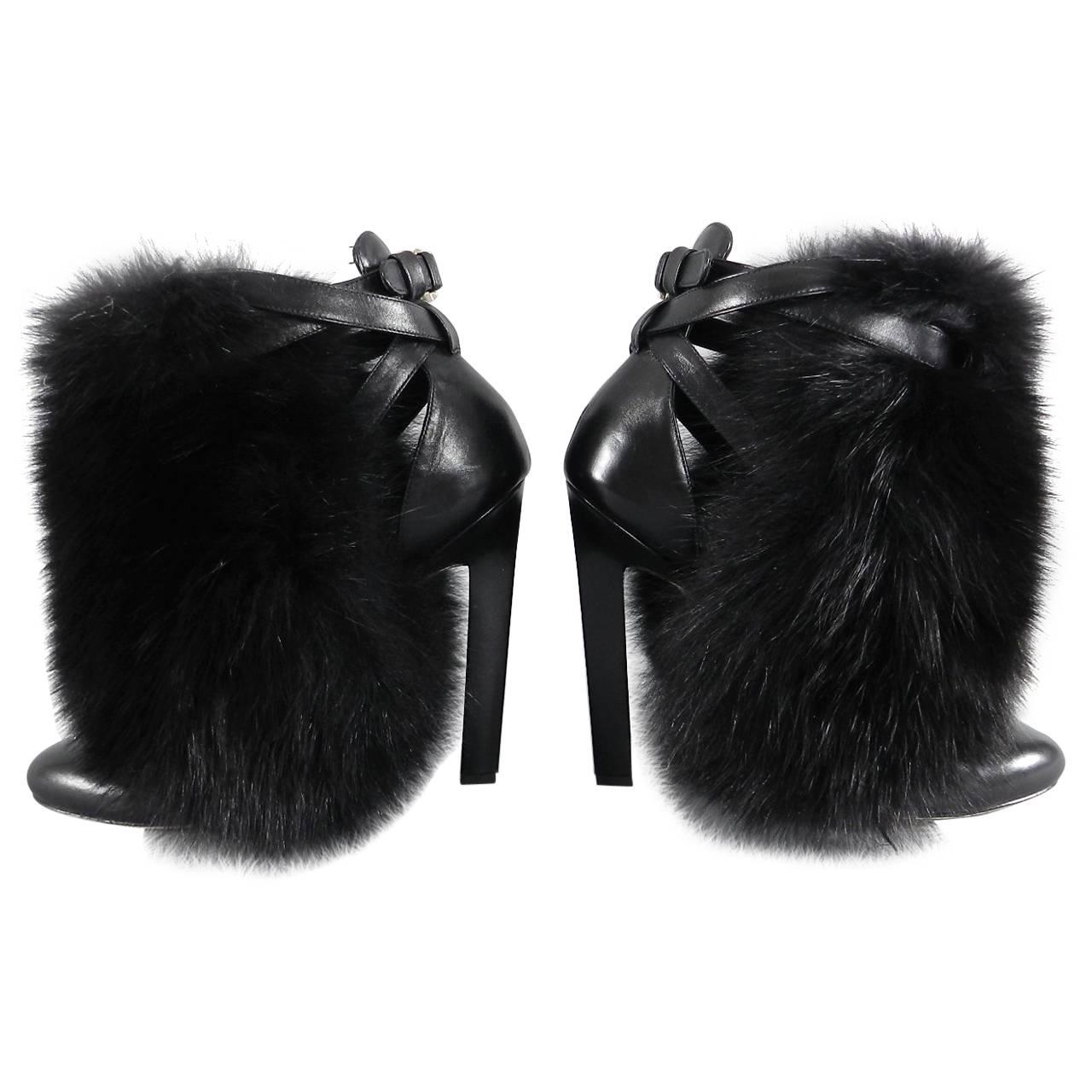 Brian Atwood Majoy Black Fur and Leather Boots / Heels