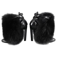 Brian Atwood Majoy Black Fur and Leather Boots / Heels Brian Atwood Majoy Black Fur and Leather Boots / Heels