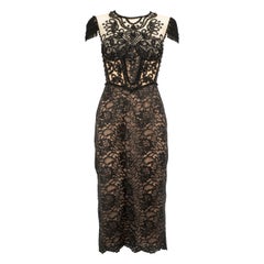 Jenny Packham Black Sequin Lace Midi Dress Size S