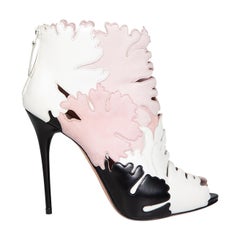Alexander McQueen McQ Pink & White Leaf Cut Out Boots Size IT 39