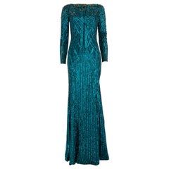 Jenny Packham Vestido de noche de lentejuelas con cuentas de seda azul Talla M