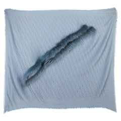 Fendi Blue Silk Fur Trim Zucca FF Scarf