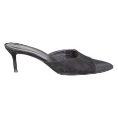 Chanel Black Suede Interlocking CC Cap-Toe Mules Size IT 38