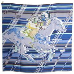 Hermes Photo Finish silk twill 90cm Scarf - Blue Race Horse