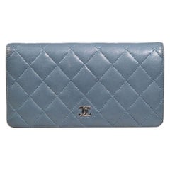 Chanel 2012 Blue Quilted Lambskin Long Flap Wallet