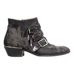 Chloé Black Suede Studded Susanna Ankle Boots Size IT 36.5