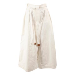 Loewe White Denim Belted Wide Crop Trousers Size L