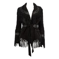Alberta Ferretti Schwarze Lederjacke mit Quaste Größe XS