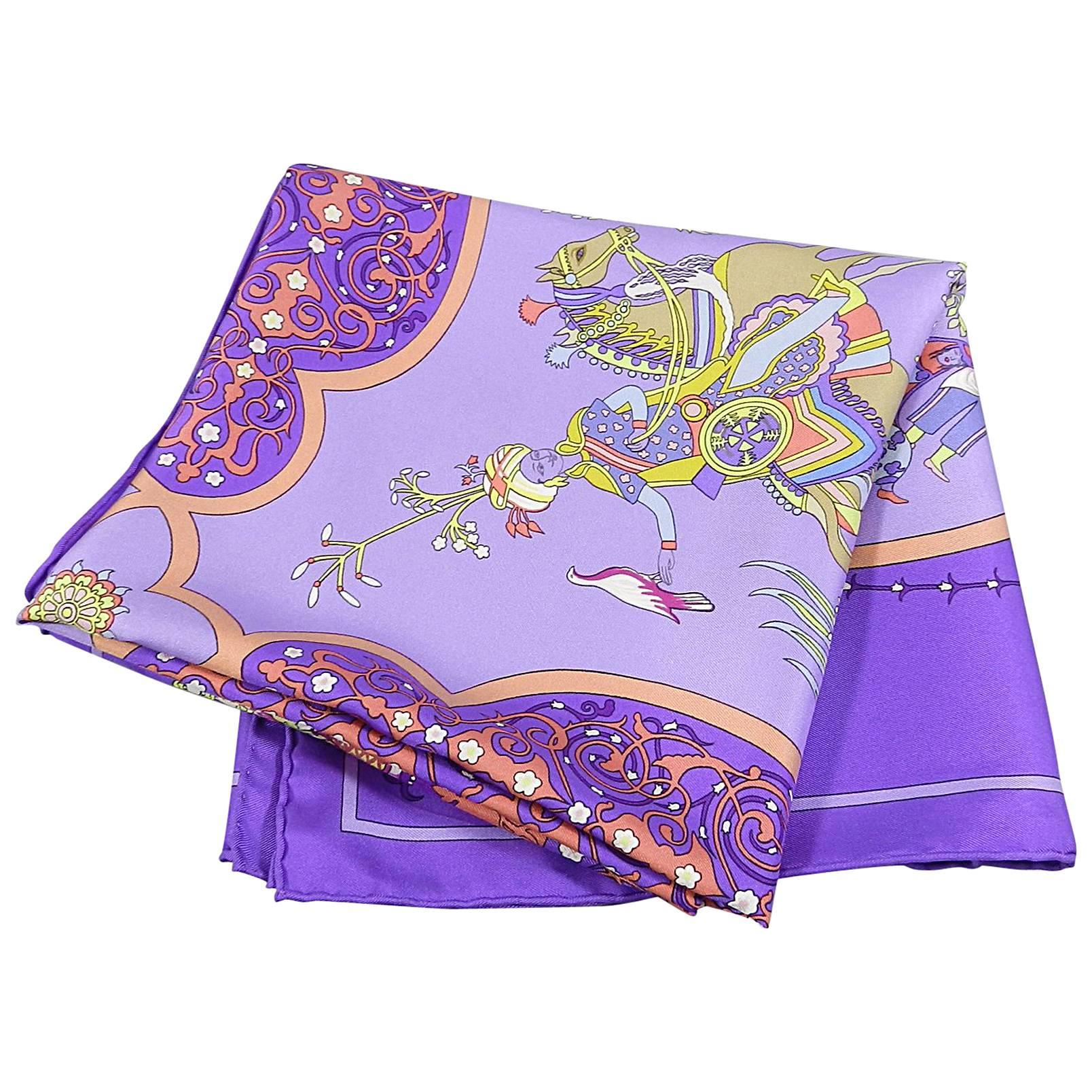 Hermes Poesie Persane - Violet Purple silk twill 90 cm scarf
