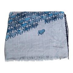 Hermès Blue Cashmere Horse Pattern Scarf