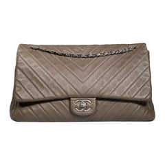 Chanel 2017 Khaki Calfskin Chevron XXL Travel Bag
