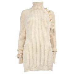 Balmain Ecru Turtleneck Button Detail Jumper Size M