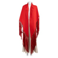 Hermès Vintage Red Cashmere Leather Fringe Shawl