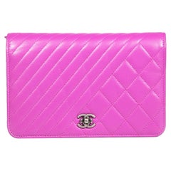 Chanel Purple Lambskin Coco Boy Quilted Chain Wallet