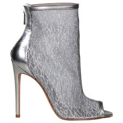 Gina Silver Glitter Peep Toe Boots Size UK 6