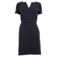 Victoria Beckham Navy Wool V Neck Belted Dress Size XS