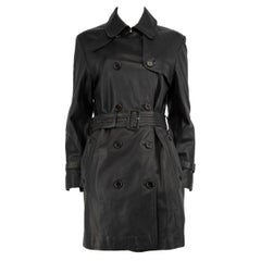 Aquascutum Black Leather Button Trench Coat Size L