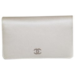 Chanel 2011 Silver Caviar Leather CC Bifold Wallet