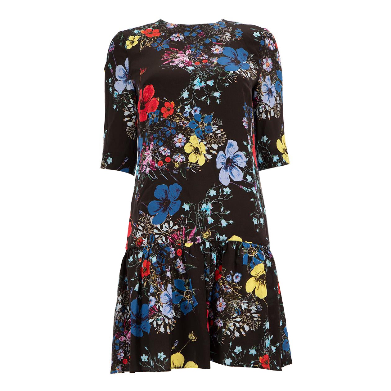 Erdem Floral Print Silk Drop-Waist Mini Dress Size S For Sale