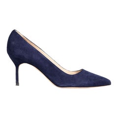 Manolo Blahnik Navy Suede Pointed-Toe Pumps Size IT 37