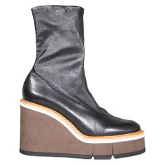 Clergerie Black Leather Britt Stretch Wedge Boots Size IT 40